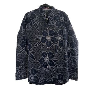 NWT Ted Baker Floral Button Down Long Sleeve Men’s Shirt - Navy